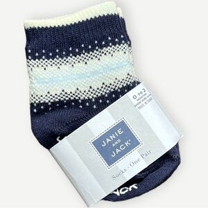 Janie and Jack Infant Baby Navy Blue Fair Isle Socks. One Pair. 0-3 Months. NEW.